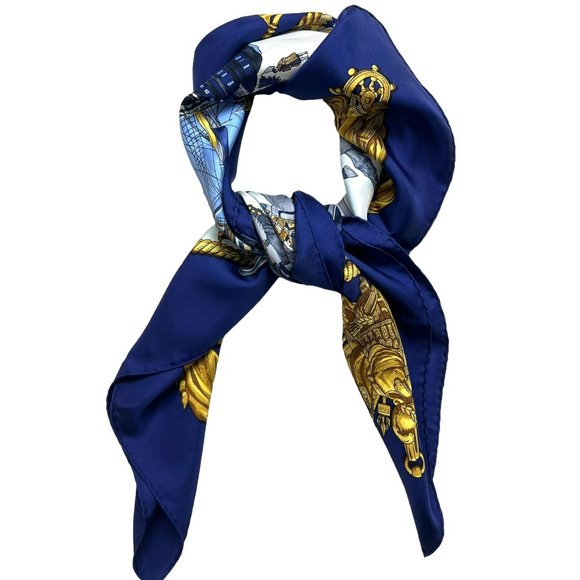 HERMES “MARINE ET CAVALERIE" 35” x 35” / 90 Multicolor Silk 100% Scarf #1368 - Picture 1 of 5